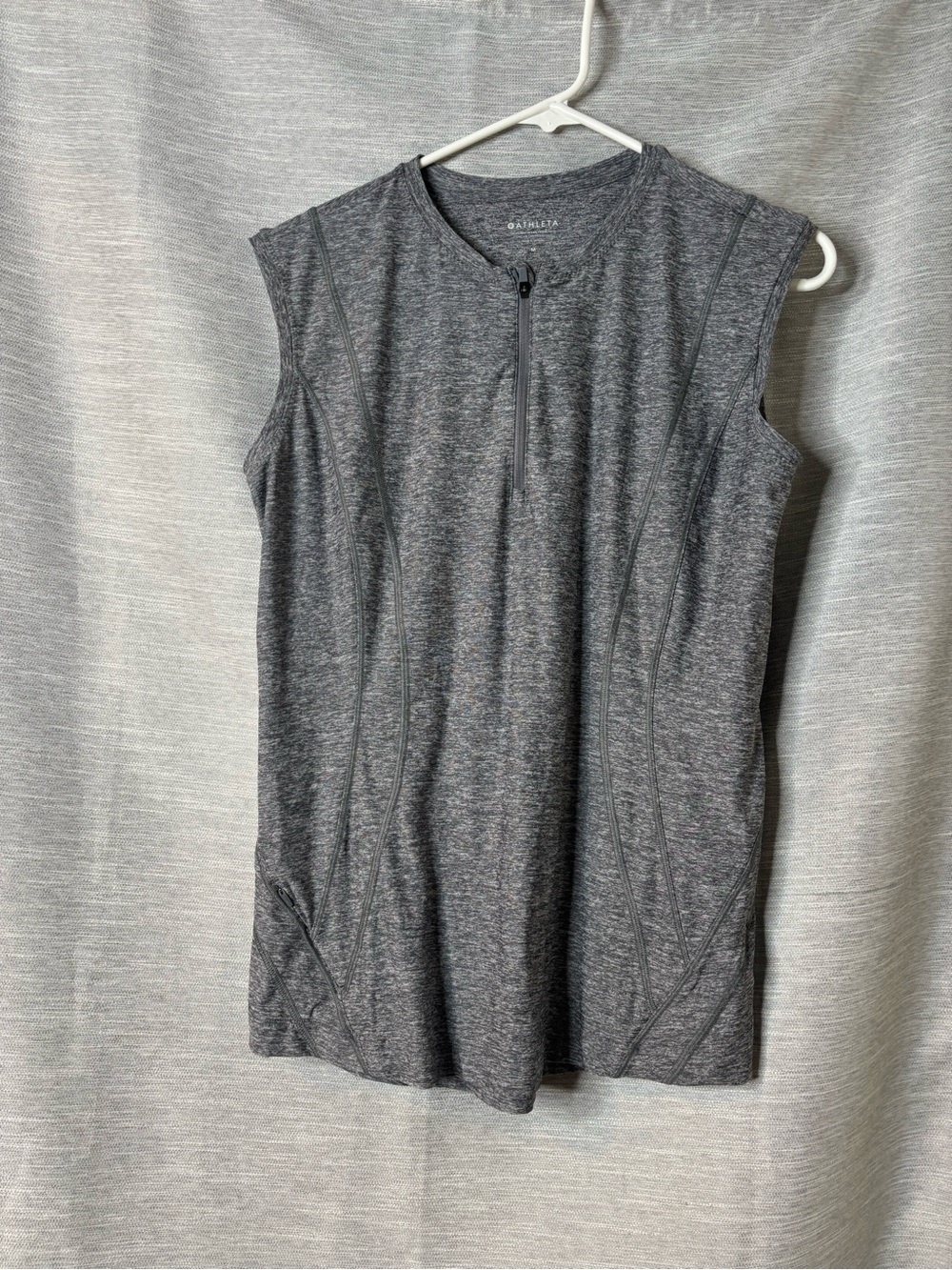 Athleta Heather Charcoal Zip-Front Sleeveless Active Tank